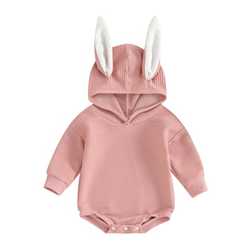 Baby Mädchen Ostern Outfits Baby Kleidung Niedlich Hasen Stil Babykleidung Strampler Body mit Hasen Druck Stirnband Set Bodysuit Jumpsuit Mein erster Ostern Baby Geschenk (Q - Pink, 12-18 Monate) von L&ieserram