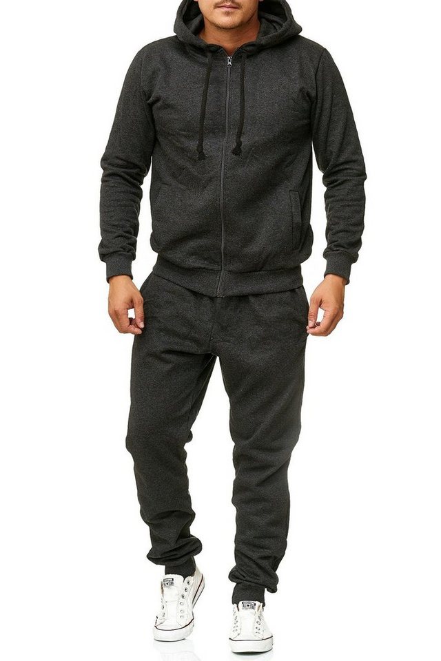 L.gonline Freizeitanzug Herren Jogging-ANZUG, Freizeitanzug, Sportanzug, UNI Schwarze Korde (Kapuzenjacke mit Reißverschluss, Hose, 2-tlg), Fitness Freizeit Casual von L.gonline