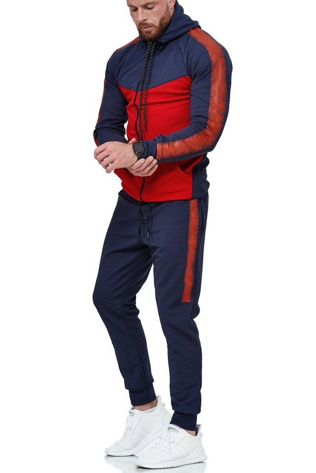 L.gonline Freizeitanzug Herren Jogging-ANZUG, mit Bündchen und Tunnelzug, Trainingsanzug (Kapuzenjacke mit Reißverschluss, Hose, 2-tlg), Fitness Freizeit Casual von L.gonline