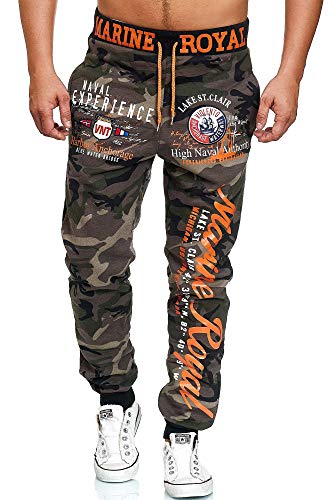 L.gonline Jogginghose Herren lang | Trainingshose Baumwolle | Sporthose mit Bündchen | Enger Beinabschluss | Marine 5258 (M, Kahki/Camo) von L.gonline