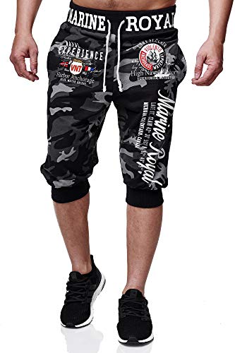 L.gonline Shorts Bermuda | Trainingshose kurz | Baumwolle | Sporthose mit Bündchen | Enger Beinabschluss | Marine 3646 (Antra Camo, S-Slim) von L.gonline