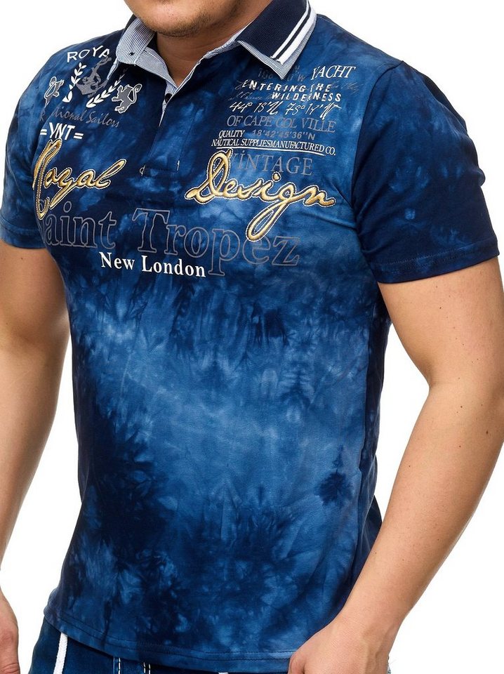 L.gonline Poloshirt Herren Polo Shirt Royal Design, Washed Shirt, (Packung, 1-tlg., im modischem Design, Batik, verwaschen) mit, Frontprint, mit Logoprint von L.gonline