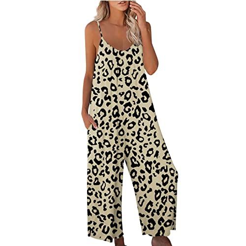 Jumpsuit Damen, Boho Bedruckt Jumpsuit Damen Baggy Bequem Strandhose Lässige Locker V-Ausschnitt Overalls Ärmellose Strampler mit Taschen von L9WEI