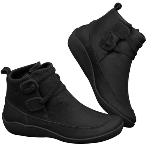 L9WEI Women Rodeo Western Ankle Boots Casual Wide Width Winter Warm Shoes Arch Support Comfort Ankle Boots for Ladies (Black, 36) von L9WEI
