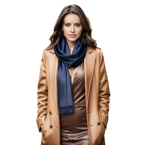 LA FERANI Damen Kaschmir Schal Frühling 185x65 Kaschmirschal dunkel blau Pashmina Tuch Wollschal Wolle Uni Farbe Damenschal S2 (Weiß) (Dunkel Blau) von LA FERANI