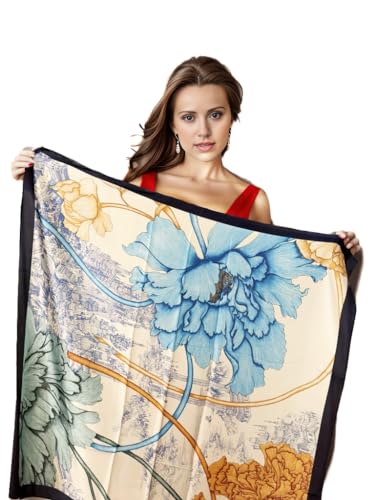 LA FERANI Halstuch Damen Seidentuch 90x90cm | Bandana Seide Satin | Kreuzfahrt Tuch Frühling Sommer Style Stola | Business Style Geschenk Frau Mutter Tochter (15) von LA FERANI