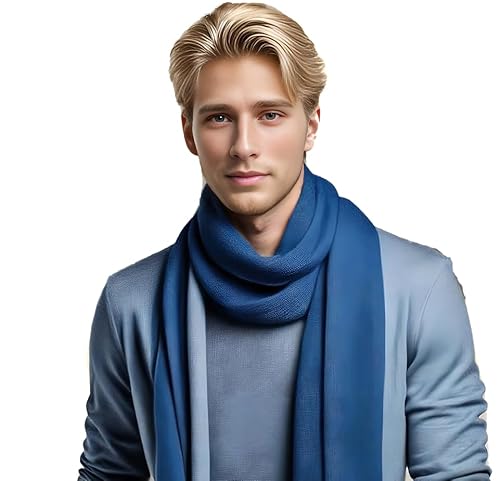 LA FERANI Herren Kaschmir Schal Frühling Winter 185x65 Kaschmirschal Blau Pashmina Halstuch Wollschal Wolle Uni Farbe Herrenschal S2 (Blau) von LA FERANI