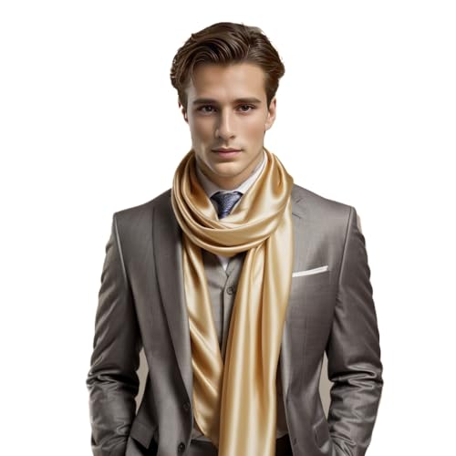 LA FERANI Herren Schal 100% Seide Chiffon Halstuch Seidenschal 180x90cm Uni Farbe für Anzug Creme Tuch Seidentuch Stola Business Style Geschenk für Ihn (Creme) von LA FERANI