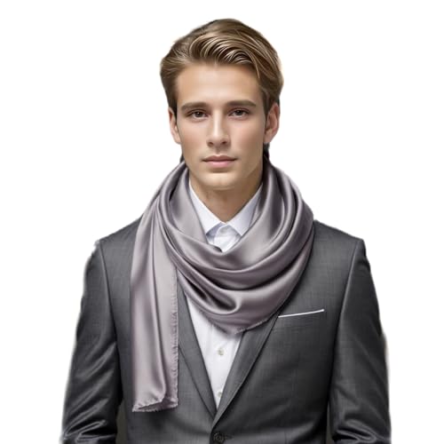 LA FERANI Herren Schal 100% Seide Chiffon Halstuch Seidenschal 180x90cm Uni Farbe für Anzug Dunkel Grau Tuch Seidentuch Stola Business Style Geschenk für Ihn (dunkel Grau) von LA FERANI