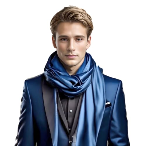 LA FERANI Herren Schal 100% Seide Chiffon Halstuch Seidenschal 180x90cm Uni Farbe für Anzug dunkel blau Tuch Seidentuch Stola Business Style Geschenk für Ihn (Dunkel Blau) von LA FERANI