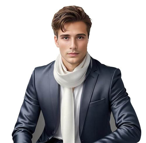 LA FERANI Herren Sommerschal Kaschmir 180x70cm dünn für formelle Anlässe Anzug elegant Stil Klassik Herrenschal Geschenk für Ihn (Weiß) von LA FERANI