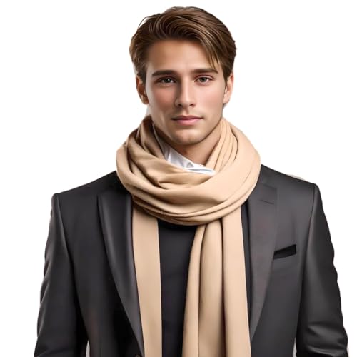 LA FERANI Herrenschal Kaschmir stilvoll Frühling 185x65 elegant für formelle Anlässe Kaschmirschal Pashmina Halstuch Wollschal Wolle Uni Farbe (Beige) von LA FERANI