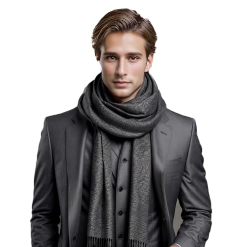 LA FERANI Herrenschal Kaschmir stilvoll Frühling 185x65 elegant für formelle Anlässe Kaschmirschal Pashmina Halstuch Wollschal Wolle Uni Farbe (Dunkel Grau) von LA FERANI