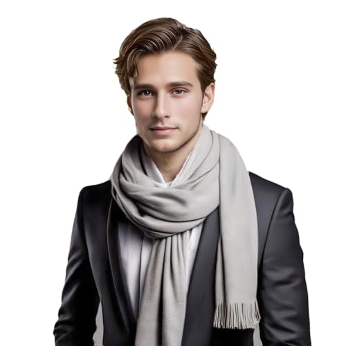 LA FERANI Herrenschal Kaschmir stilvoll Frühling 185x65 elegant für formelle Anlässe Kaschmirschal Pashmina Halstuch Wollschal Wolle Uni Farbe (Grau) von LA FERANI