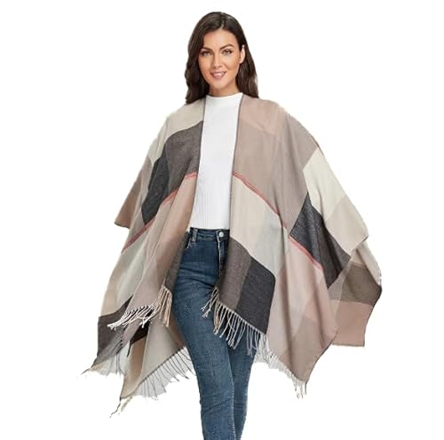 Poncho Damen Winter Beige Grau Vintage Style Cape Mantel Überwurf Wolle 150x130cm Geschenk für Sie von LA FERANI