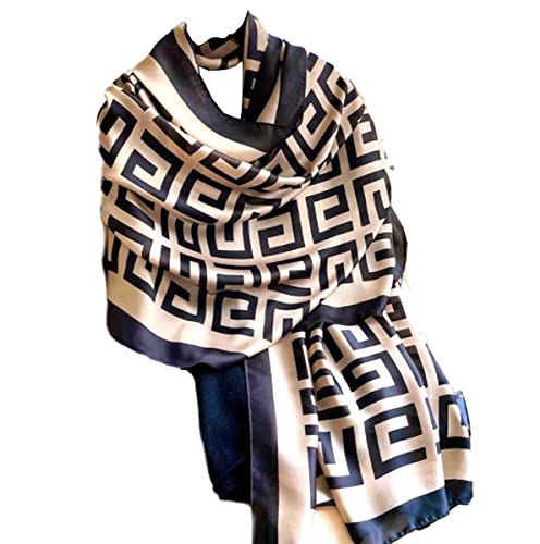 LA FERANI Designer Seidentuch Sommer Schwarz Beige Klassik Style Chiffon Schal Damen Umschlagtuch leicht Sommer 180x90cm Stola formelle Anlässe Seidenschal Geschenk für Sie von LA FERANI