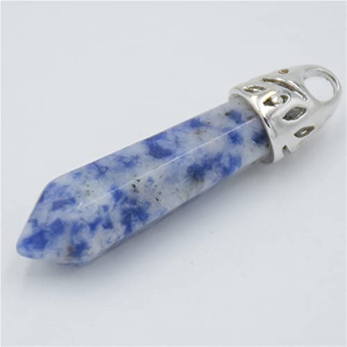 LABDIP Voller Textur Sechseckige Säule Naturstein Kristall Tigerauge Weißer Quarz Pendentif Anhänger for Frauen Charms Halsband Halskette Schmuck Haushaltswaren (Color : White Dot Blue) von LABDIP