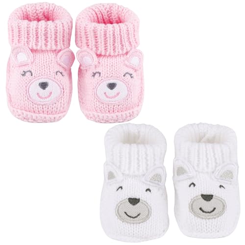 LACOFIA 2 Paare Neugeborene Gestrickt Babyschuhe Weiche Baby Jungen Mädchen Stiefeletten 0-3 Monate Rosa Fuchs+Weiß Bär von LACOFIA