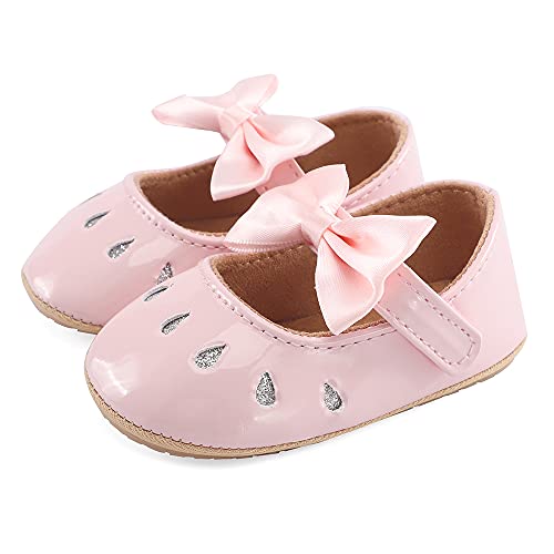 LACOFIA Baby Ballerinas Krabbelschuhe Kleinkind Mädchen Bowknot Prinzessin rutschfest Mary Jane Schuhe Rosa 3-6 Monate von LACOFIA