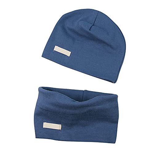 LACOFIA Baby Jungen Mädchen Beanie Mütze und Loop Schal Set Kinder Weiche 100% Baumwolle Strickmützen Kleinkind Hut und Kragen Schals Blau 3-7 Jahre von LACOFIA