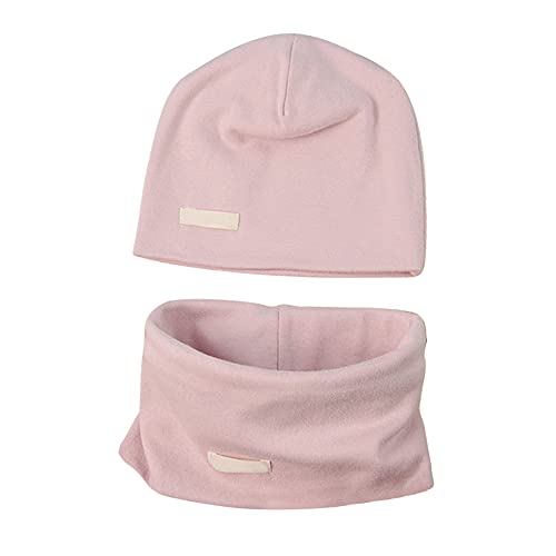 LACOFIA Baby Jungen Mädchen Beanie Mütze und Loop Schal Set Kinder Weiche 100% Baumwolle Strickmützen Kleinkind Hut und Kragen Schals Rosa 0-6 Monate von LACOFIA