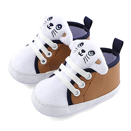 LACOFIA Baby Jungen Sneakers Kleinkind rutschfest Weiche Sohle 3D Tier Krabbelschuhe Braun 6-9 Monate von LACOFIA