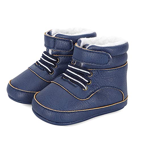 LACOFIA Baby Jungen Winterstiefel Kleinkind rutschfeste Schnüren Schneeschuhe Gummistiefel Marineblau 3-6 Monate von LACOFIA