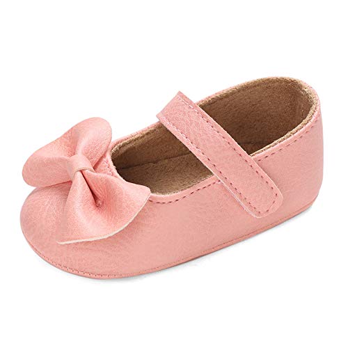 LACOFIA Baby Krabbelschuhe Kleinkind Mädchen rutschfest Bowknot Prinzessin Mary Jane Schuhe Rosa 3-6 Monate ( Hersteller Größe: 1) von LACOFIA