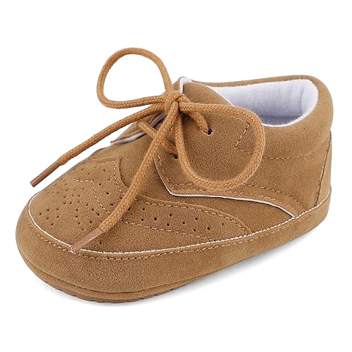 LACOFIA Baby Lauflernschuhe Jungen rutschfeste Babyanzug Schuhe Baby Taufschuhe Krabbelschuhe Khaki 12-18 Monate von LACOFIA