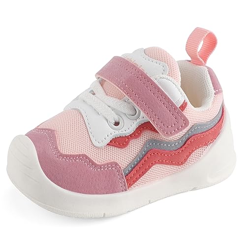 LACOFIA Baby Lauflernschuhe Mädchen Erste Babyschuhe Kleinkind rutschfeste Gummisohle Sneaker Rosa 24 EU(Etikett 22) von LACOFIA