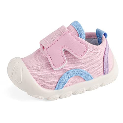 LACOFIA Baby Mädchen Lauflernschuhe Erste Babyschuhe rutschfeste Kleinkind Sneaker Rosa 18(Etikett 15) von LACOFIA