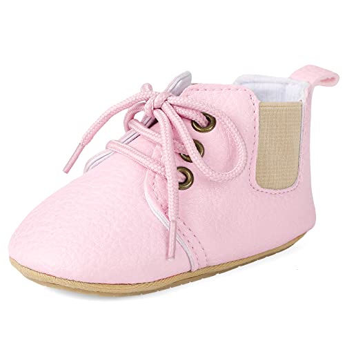 LACOFIA Baby Mädchen Lauflernschuhe rutschfest Schnürsenkel Krabbelschuhe Erste Babyschuhe Rosa 3-6 Monate von LACOFIA