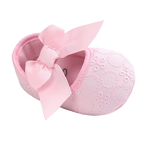 LACOFIA Baby Mädchen Prinzessin Bowknot rutschfest Weiche Sohle Krabbelschuhe Rosa 0-3 Monate von LACOFIA