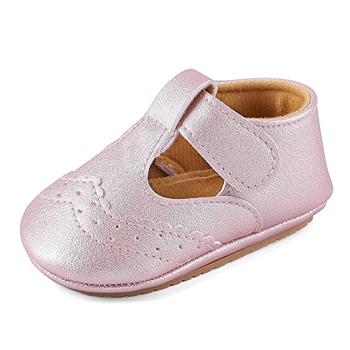 LACOFIA Baby Mädchen Taufschuhe Babyschuhe rutschfest Prinzessin Baby Klettverschluss Lauflernschuhe Rosa 12-15 Monate von LACOFIA