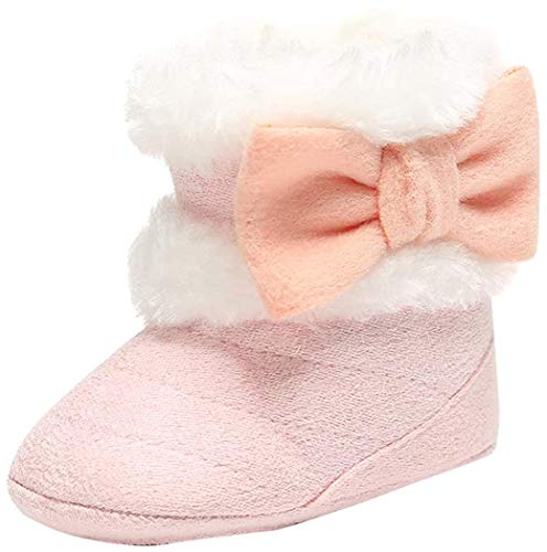 LACOFIA Baby Mädchen Weicher Sohle Winterstiefel Kleinkind Wärme Fleece Bowknot Hausschuhe Krabbelschuhe Rose 12-18 Monate von LACOFIA