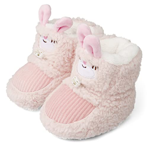 LACOFIA Baby Mädchen Winterschuhe Hausschuhe Baby rutschfest Weiche Sohle Warme Warme Krabbelschuhe Rosa 6-12 Monate von LACOFIA