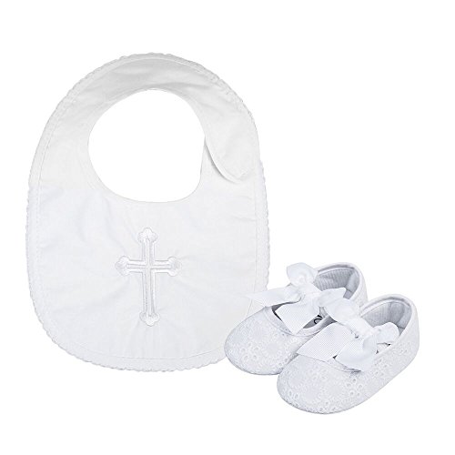 LACOFIA Baby Mädchen rutschfest Weiche Sohle Bowknot weiß Taufe Schuhe mit Bestickten Kreuz Taufe Lätzchen 12-18 Monate LACOFIA Baby Mädchen rutschfest Weiche Sohle Bowknot weiß Taufe Schuhe mit Bestickten Kreuz Taufe Lätzchen 12-18 Monate von LACOFIA