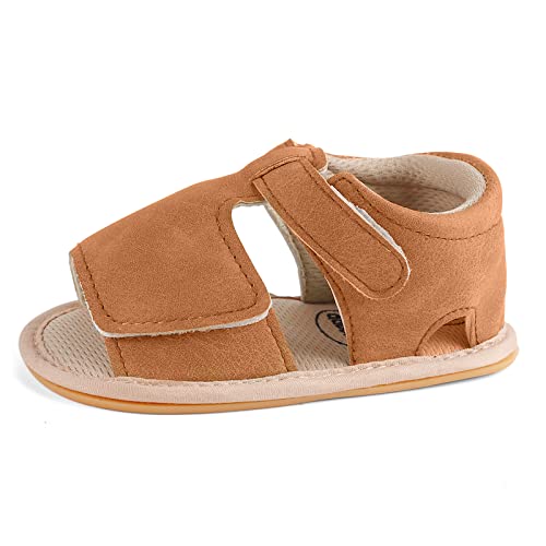 LACOFIA Baby Sandalen Mädchen Jungen Lauflernschuhe rutschfest Gummisohle Sommerschuhe Krabbelschuhe Khaki 12-18 Monate von LACOFIA