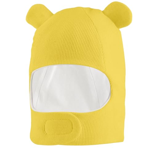 LACOFIA Baby Schalmütze Kleinkind Jungen Mädchen Schlupfmütze Kinder Warm Wintermütze Earflap Beanie Strickmütze Bär Hut mit 2 Öhrchen Gelb 6-12 Monate S von LACOFIA