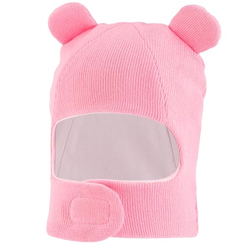 LACOFIA Baby Schalmütze Kleinkind Mädchen Schlupfmütze Kinder Warm Wintermütze Earflap Beanie Strickmütze Bär Hut mit 2 Öhrchen Rosa 2-4 Jahre L von LACOFIA