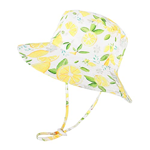 LACOFIA Baby Sonnenhut Kleinkind Mädchen Sommer Mütze UV Bademütze Verstellbarem Kinder Breiter Krempe Strand Cap mit Nackenschutz Hellgelb 2-3 Jahre von LACOFIA