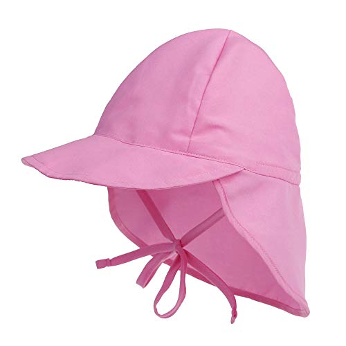 LACOFIA Baby Sonnenhut mit Bindebändern und Nackenschutz Kinder Strand Mützen Kleinkind Sommer Visier Cap Rosa 2-5 Jahre von LACOFIA