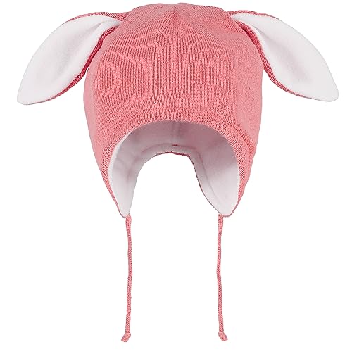 LACOFIA Baby Wintermütze Kleinkind Mädchen Earflap Beanie Kinder Warme Fleece Gefüttert Kaninchen Hut Strickmützen mit 2 Öhrchen Rosa 2-4 Jahre L von LACOFIA