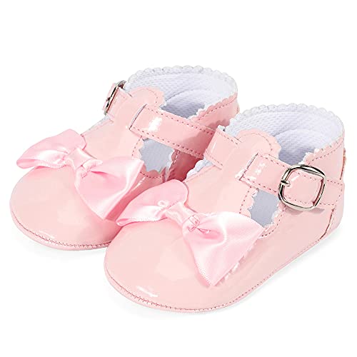 LACOFIA Babyschuhe Mädchen T-Bar rutschfest Bowknot Prinzessin Taufschuhe Krabbelschuhe Rosa 3-6 Monate von LACOFIA