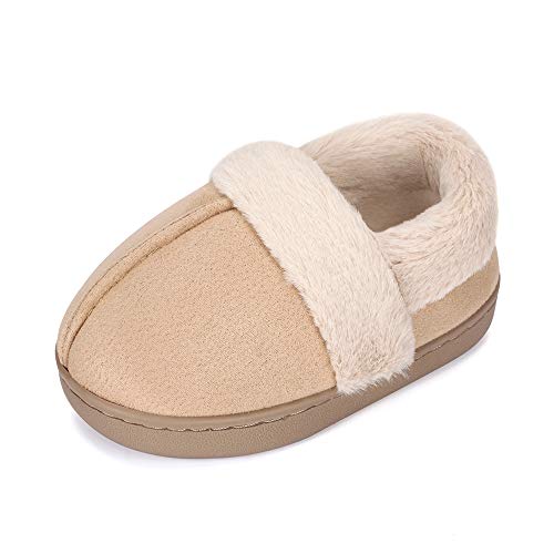 LACOFIA Jungen Mädchen Memory Foam Hausschuhe Kinder Winter Warme rutschfest Pantoffeln Khaki 26/27 EU von LACOFIA