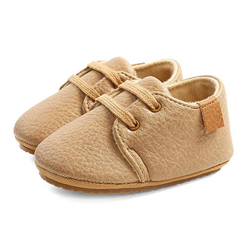 LACOIFA Baby Jungen Mädchen Turnschuhe Oxford Schnürschuhe Baby rutschfeste Erste Laufschuhe Khaki 12-18 Monate von LACOFIA