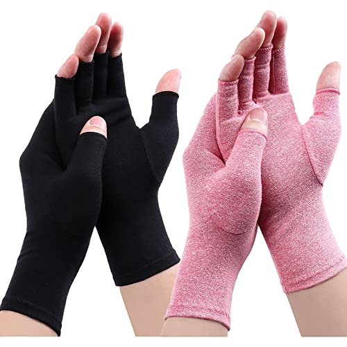 LADES DIRERCT Arthritis Handschuhe - Kompressions-Handschuhe Für Schmerzlinderung Rheumatische Arthritis Fingerlose Handschuhe Damen Herren Handschuhe Osteoarthritis Gelenkschmerzen (Schwarz+Rosa, S) von LADES DIRERCT