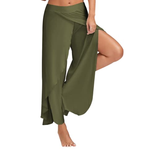 LAEMILIA Damen Harem Hippie mit Schlitz Yogahosen Sport Pumphose Marlene Hose Dunkelgrün 2XL von LAEMILIA