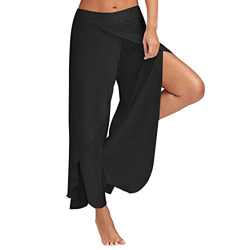 LAEMILIA Damen Harem Hippie mit Schlitz Yogahosen Sport Pumphose Marlene Hose Schwarz 4XL von LAEMILIA