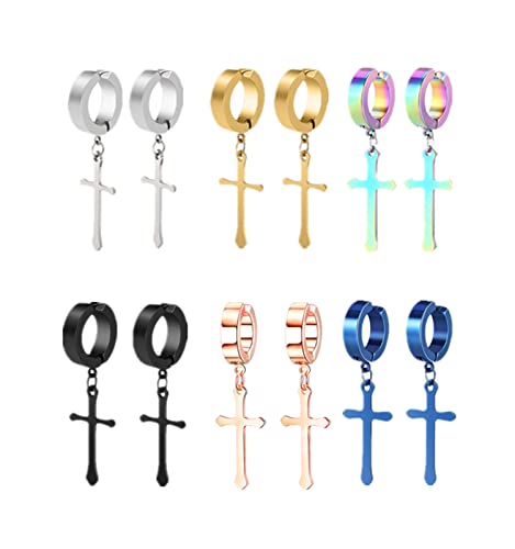 6 Paar Non-Piercing Clip On Ohrringe Herren Damen Kreuz Baumel Creolen Ohrclips Ohrringe Set Clips Ohne Ohrloch Ostern Weihnachten von LAFATINA